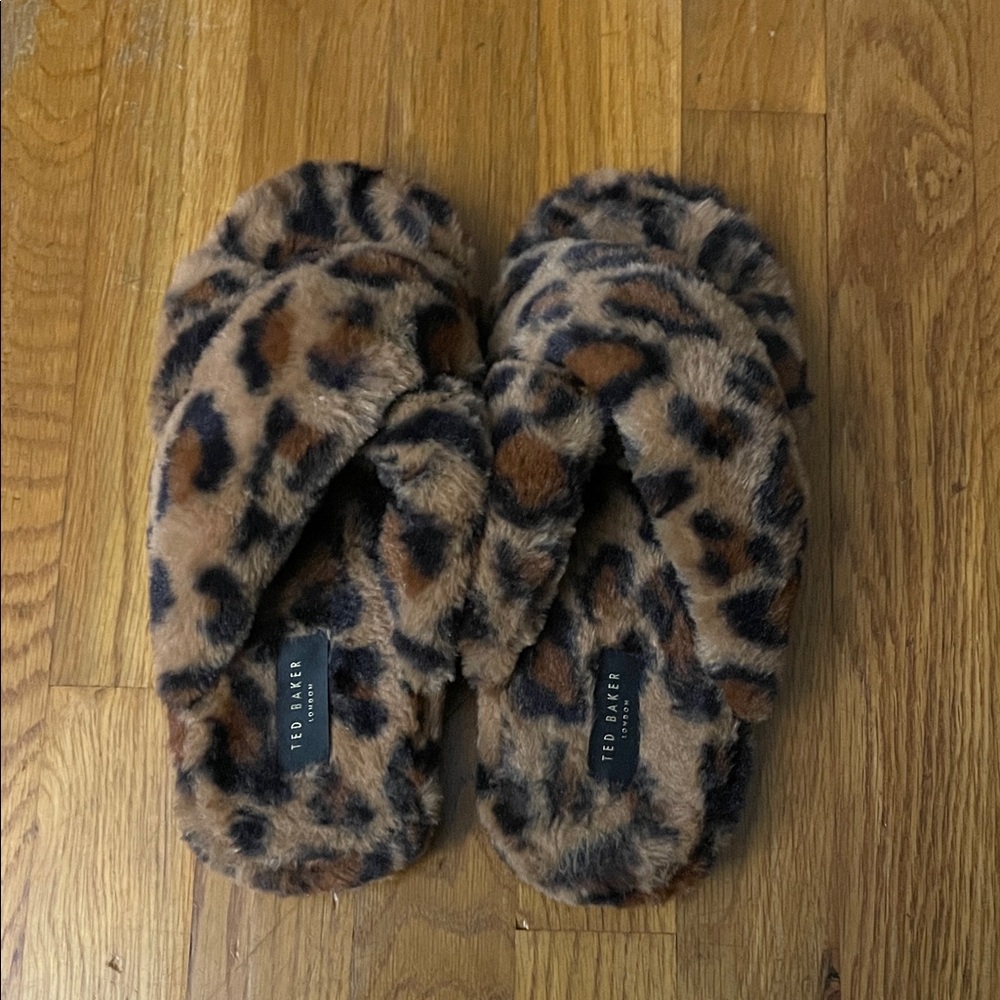 Ted Baker Brown Leopard Faux Fur Slippers